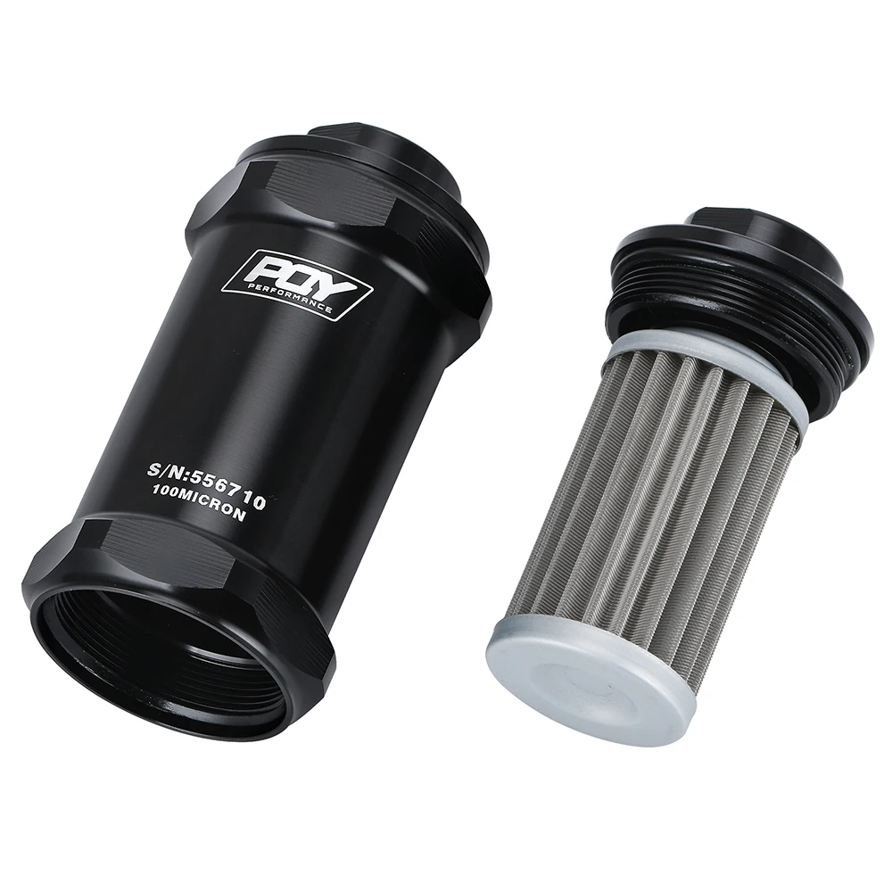 VR-PQY BLACK AN6 / AN8 / AN10 Inline Fuel Filter E85 Ethanol With 100 Micron Stainless steel element and PQY sticker