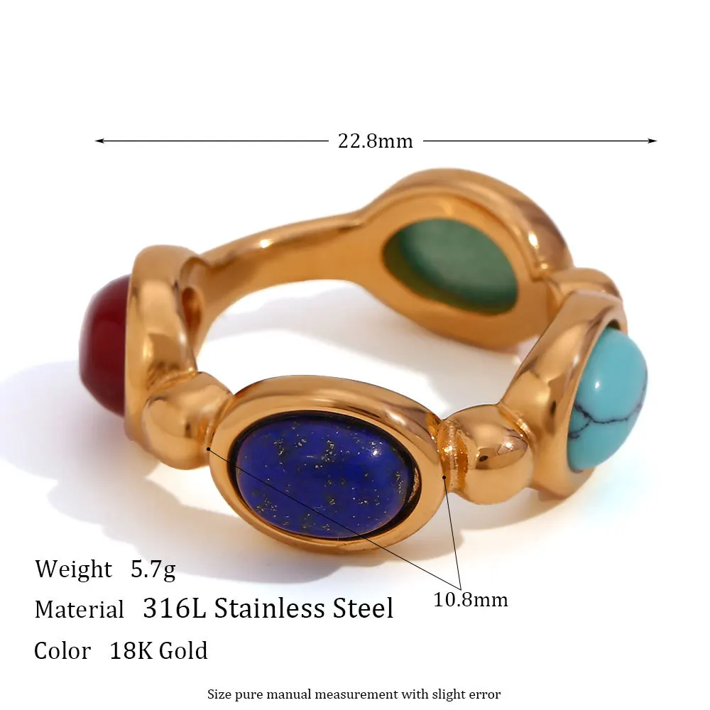 Natural Stone Titanium Steel Ring Stainless Steel Gold-Plated Ring Jewelry Finger Accessories Gift