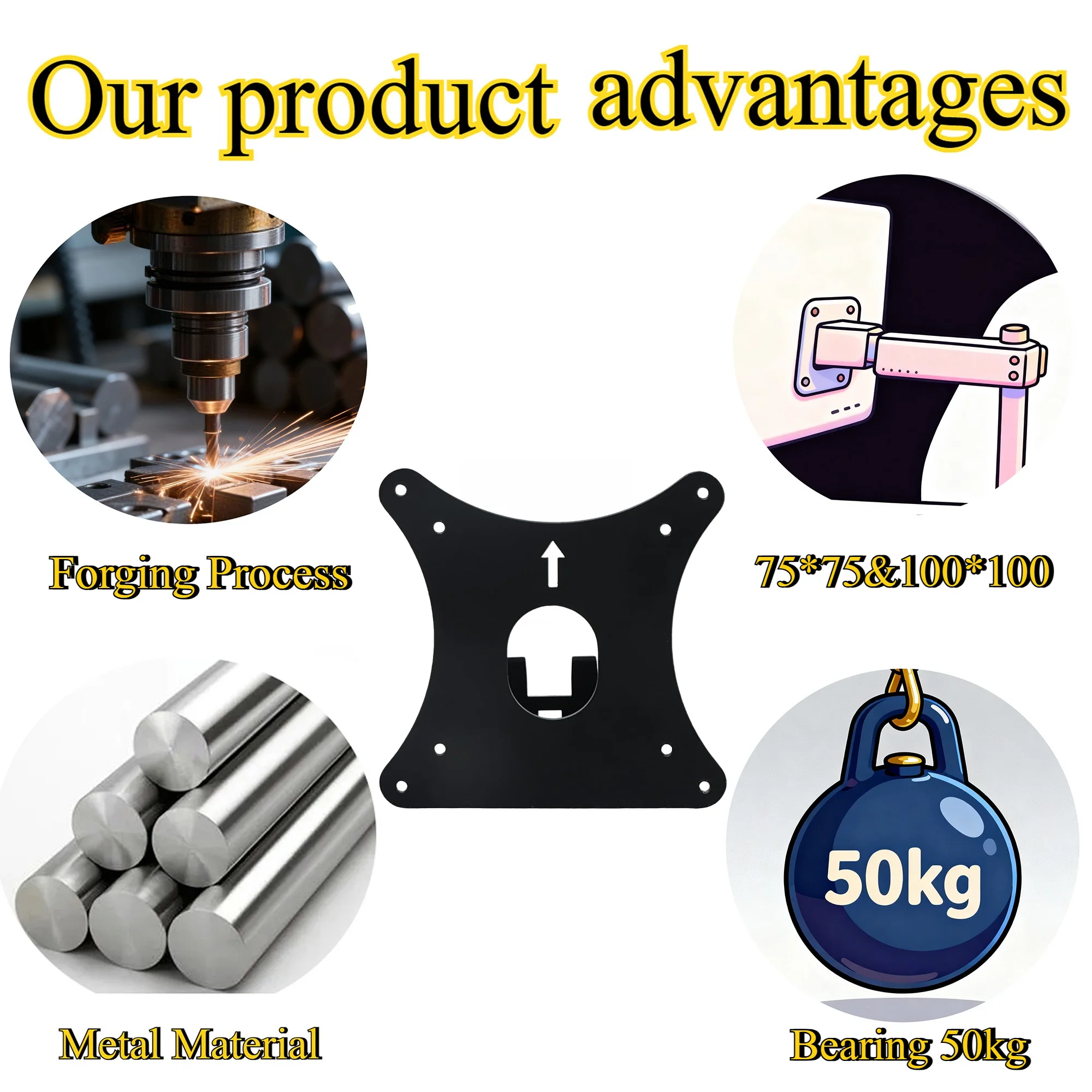 HP 22M 24M 27M 파빌리온 모니터용 새로운 VESA 어댑터, VESA 75x75 100x100 모니터 암 스탠드용 마운트 브래킷