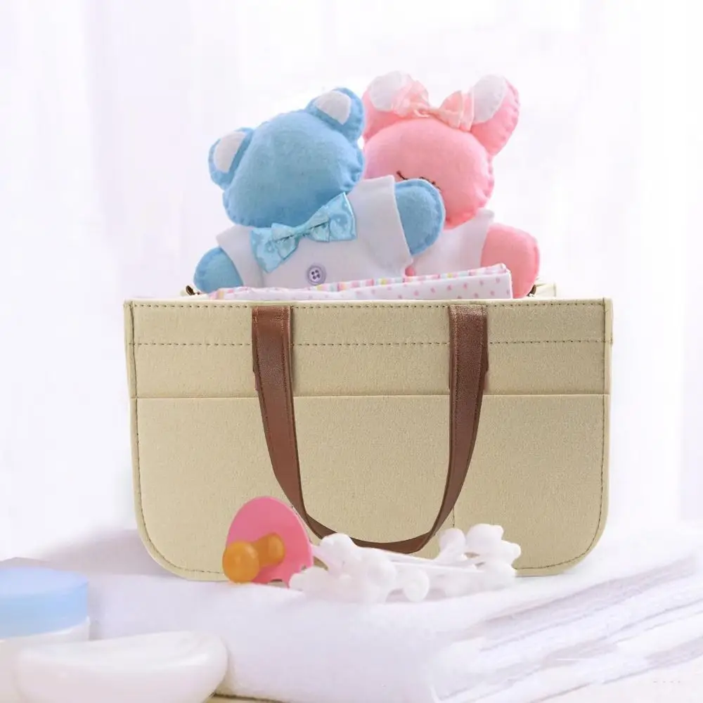 Large Capacity Felt Diaper Storage Bag Foldable with Handle Infant Diaper Bag Portable Baby Stroller Hanging Bag Nursery