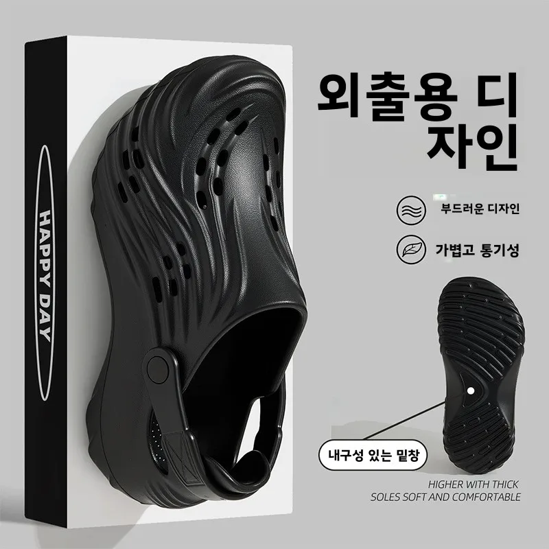 두꺼운 바닥 샌들 여름 야외 미끄럼 방지 헤드드 클로그 캐주얼 비치 슬립온 슈즈 남성용 EVA 소재 편안한 착용감