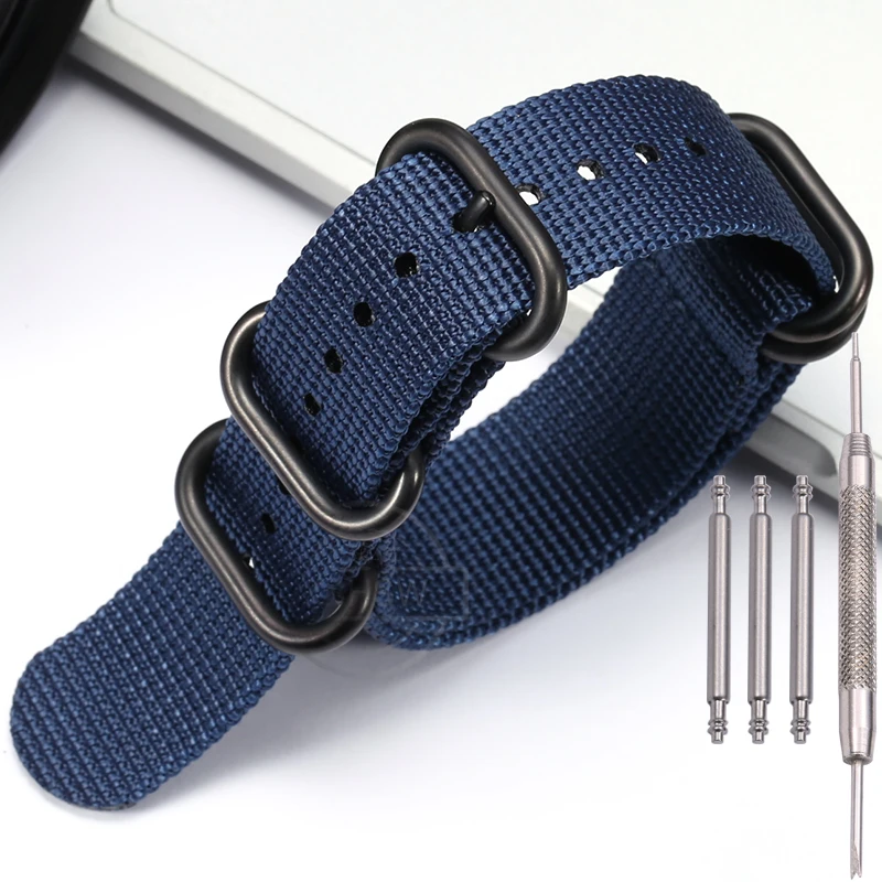 Heavy Duty Nylon Strap with Five-Ring Buckle - Canvas Watch Bracelet
