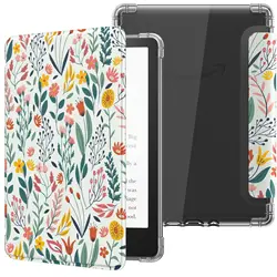 Ultra Clear Flexible Transparent TPU Back Cover with Auto Wake Sleep Feature - Kindle 11th 2022 (Flowers)
