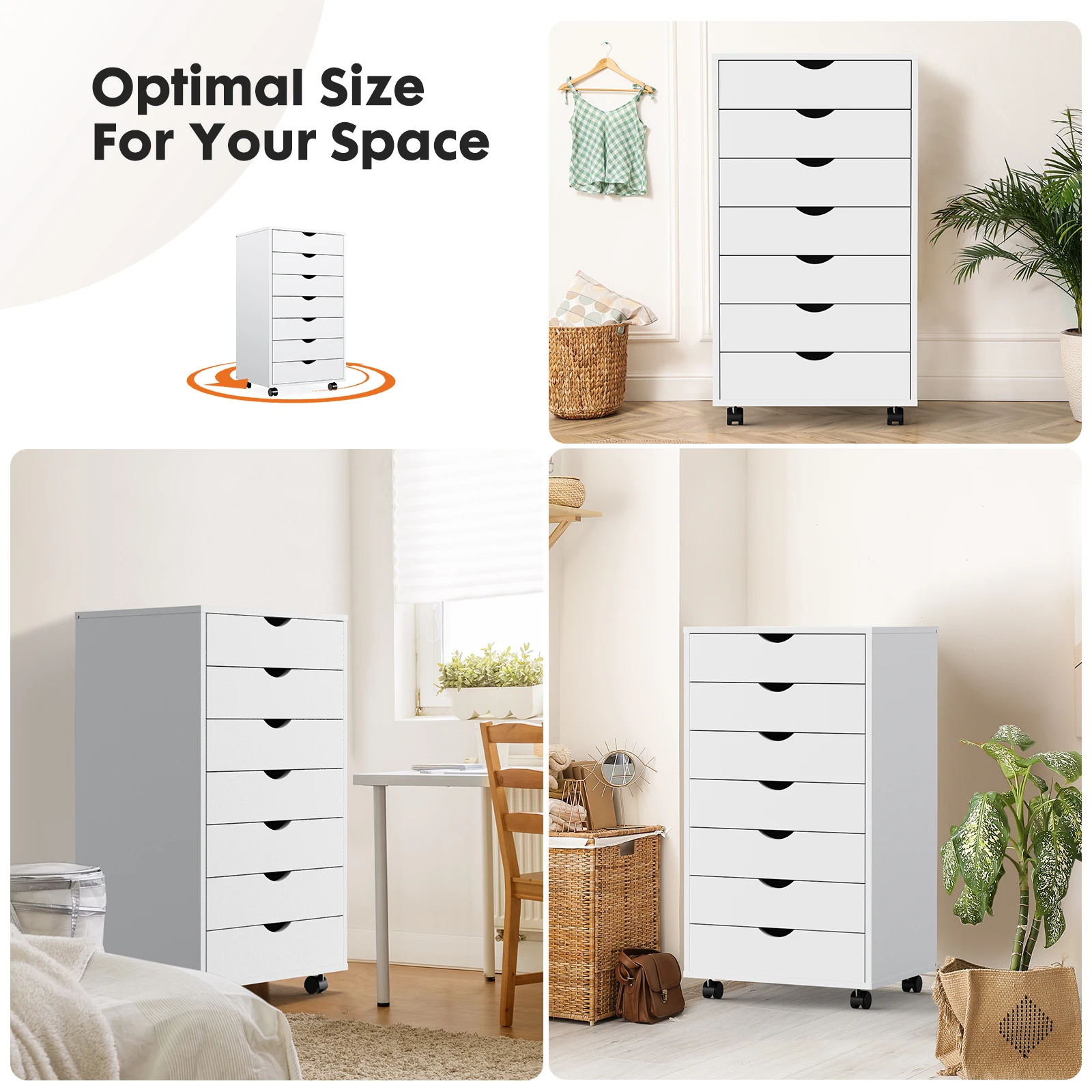 JHK 7 Drawer Chest Dressers Nightstand Storage Cabinet Wooden File Office Mobile Cabinet Wheels Living Room Organizer Rolling 3