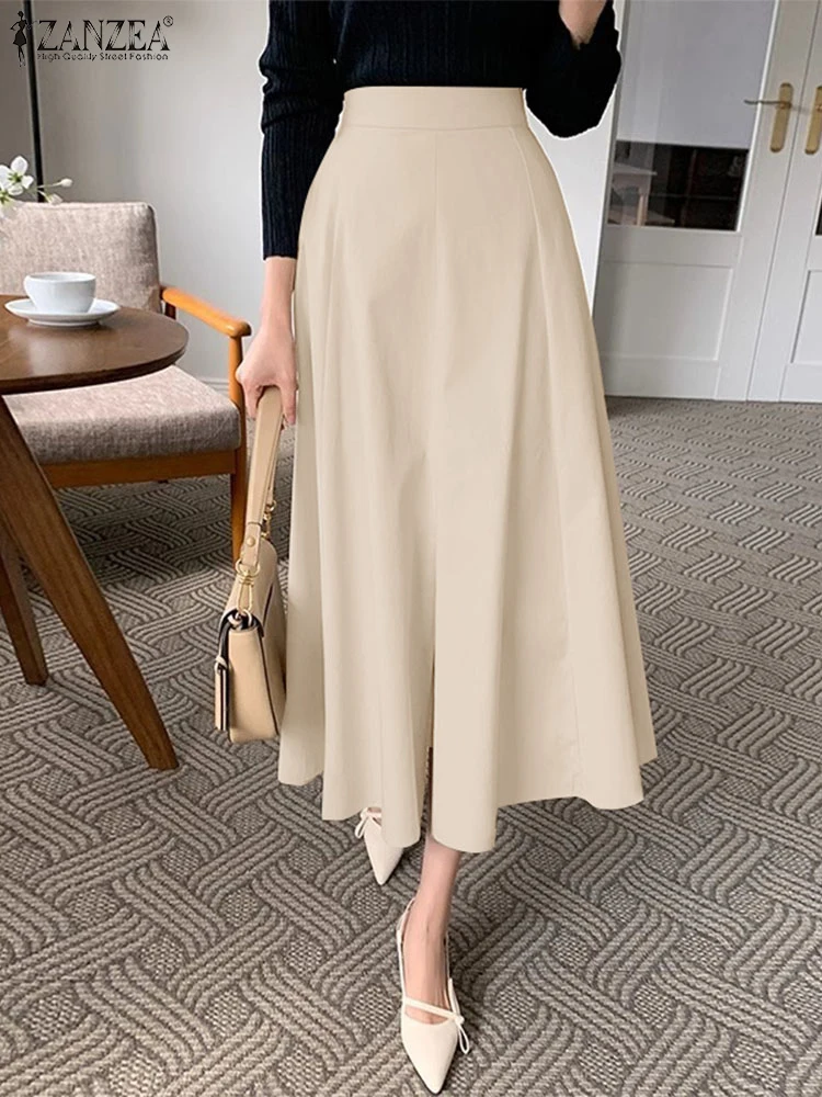 Women High Waist Work OL Skirts ZANZEA Sping Casual Solid Skirt Elegant A-line Party Faldas Saia Jupes Autumn Summer Sundress 1