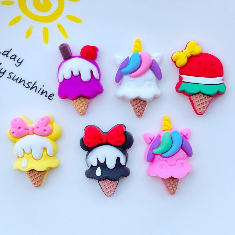 10 Pcs New In 2022 Cute Ice Cream Kawaii Flat Back Soft Rubber DIY Scrapbook Hair Accessories Home Decor Accessories K01