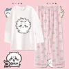 Chiikawa Summer Cotton Sleepwear round Neck Long Sleeve Loose Cartoon Cute Home Clothes Set for Men And Women