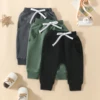 Toddler Baby Boys Sweatpants Pack of 3 Solid Color Elastic Waist Bottom Pants Casual Baby Athletic Workout Sport Pants Shorts 1