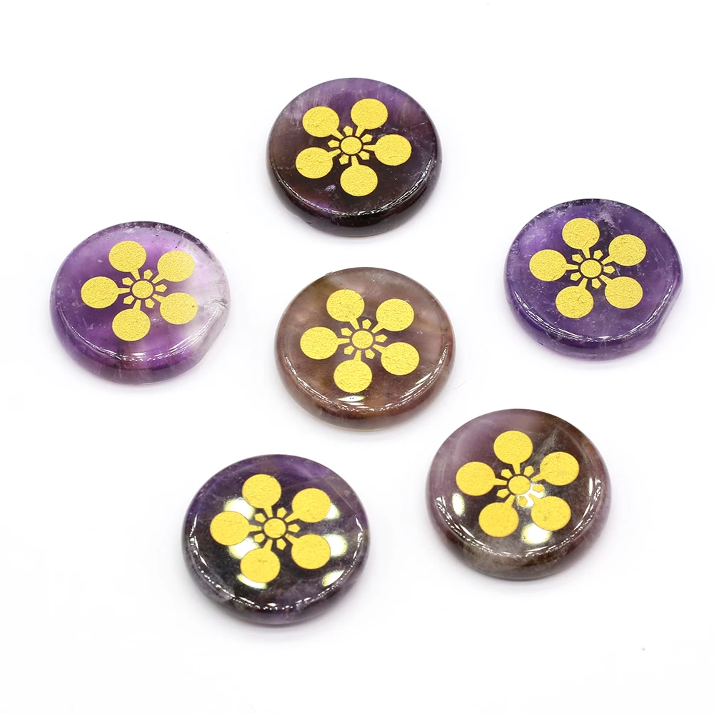 

6Pcs Natural Stone Crystal Rune Amethyst Divination Reiki Healing Quartz Fortune-telling Engraved Decor Astrology Altar Amulet