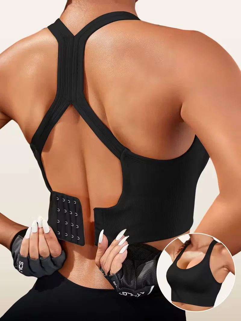 Women's Sports Bra with Cross Straps and Padding for Fitness Activities