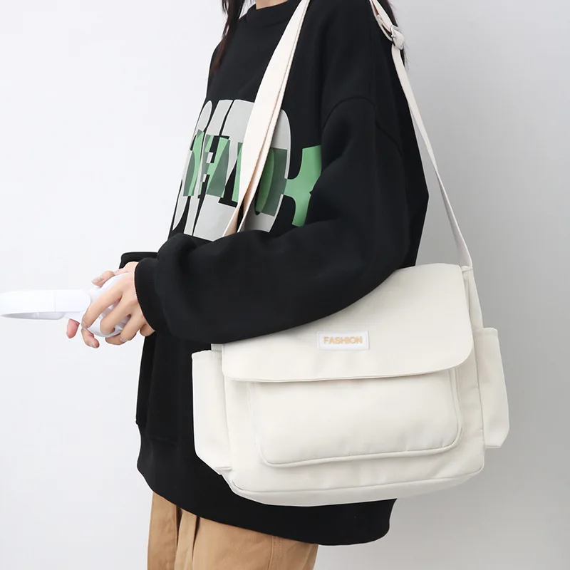 

Школьные сумки-мессенджеры для женщин, дизайнерские дамские однотонные вместительные повседневные холщовые сумочки на ремне