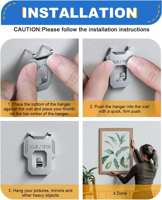 Cintre mural pour cloisons sèches, crochets muraux pour suspendre des photos, miroir, Kit d'affiche pour décoration de chambre et de bureau, outil facile, clou gratuit 5