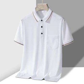 TFETTERS Polo Mens Tshirt for Dady Short Sleeve Turn Down Collar Business Anti-wrinkle Real Pocket Design Polo Shirt Man 3