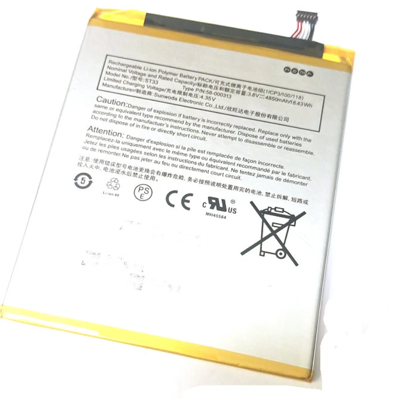 Bateria de Stonering para Amazon Fire hd St33 58000313 4850mah 10th Gen 2023 K72ll3 K72ll4