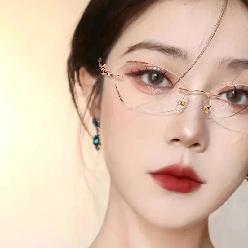 Diamond Cutting Rimless Ladies Myopia Glasses Anti Blue Light Minus Eyeglasses Finished Prescription Near Sight Eyewear Diopter 2