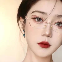 Diamond Cutting Rimless Ladies Myopia Glasses Anti Blue Light Minus Eyeglasses Finished Prescription Near Sight Eyewear Diopter 2