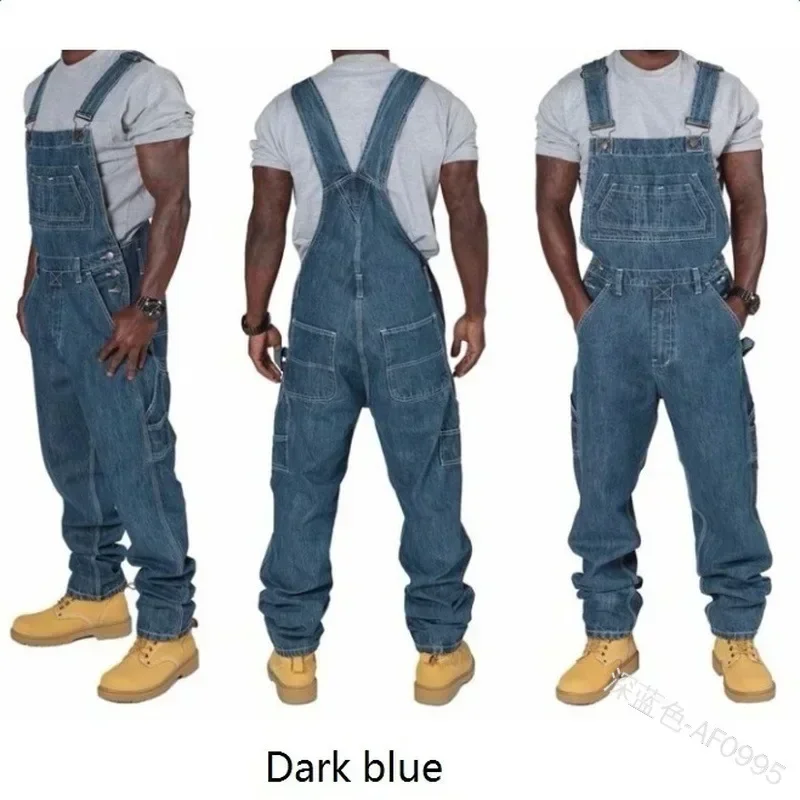 Denim Trousers Mens Jeans Overalls Men Pockets Casual Loose Long Denim Pants Slim Splice Straight Rompers Autumn Plus Size Long Jeans Men denim pants cargo jeans
