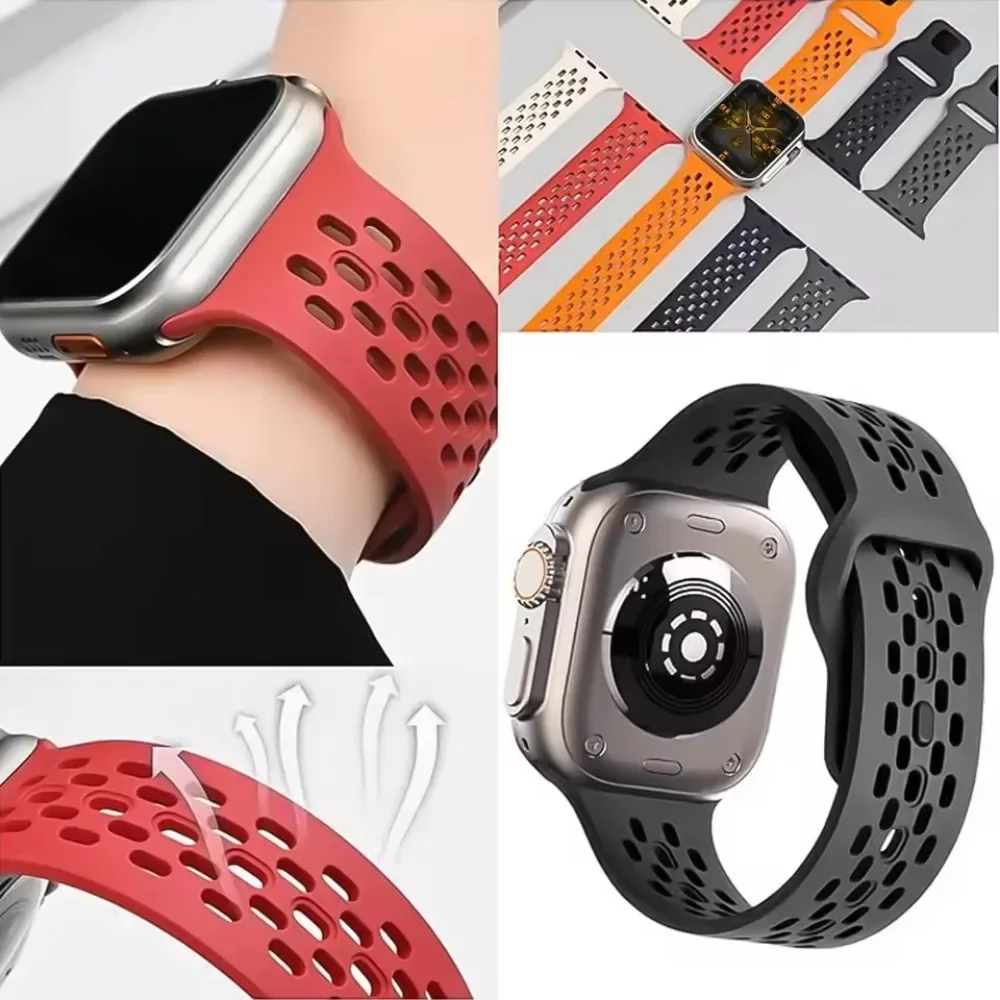 รูปสินค้า สายซิลิโคน Apple Watch ยืดหยุ่น ระบายอากาศดี สำหรับทุกรุ่น