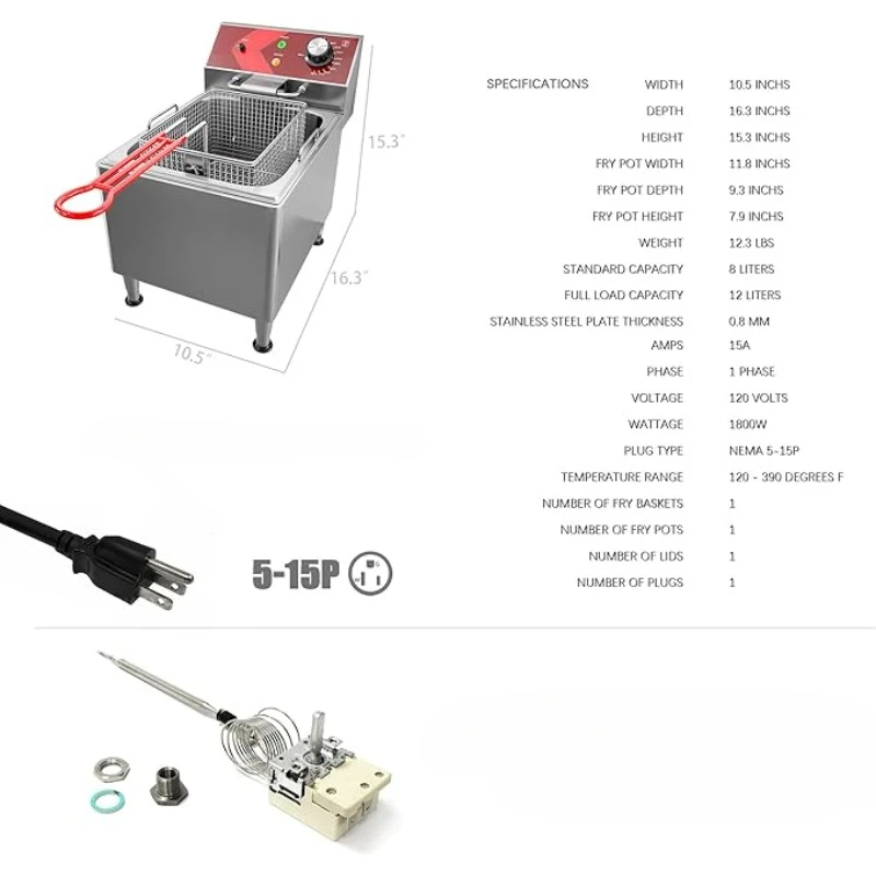 Deep Fryer with Basket Commercial 12L/24L Electric Countertop Fryer Stainless Steel Deep Fryers for Restaurant Home Use 2