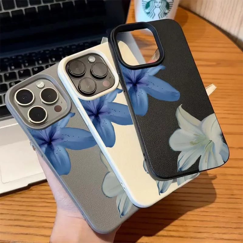 Elegant Blue Lily Lichee Pattern Shockproof Phone Case with TPU Bumper Cover