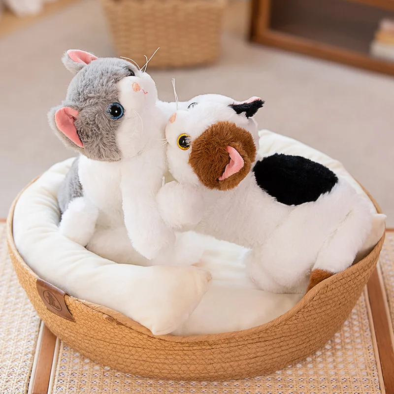 Kawaii 현실적인 봉제 고양이 인형 박제 거짓말 새끼 고양이 플러시 장난감 어린이를위한 인형 어린이 생일 선물 홈 인테리어