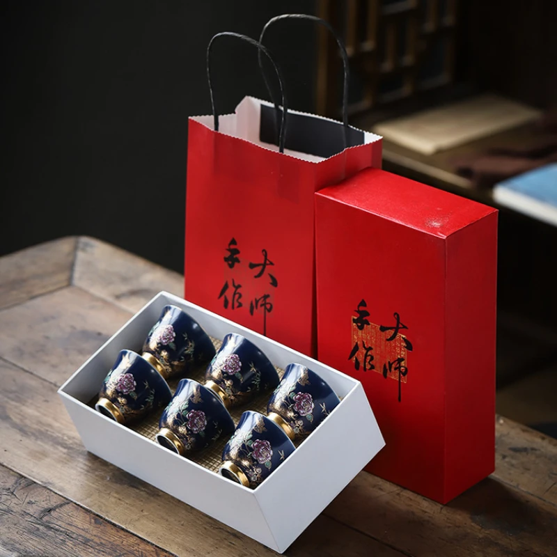 كوب شاي مزخرف بالذهب الأزرق السماوي المرسوم يدويًا...