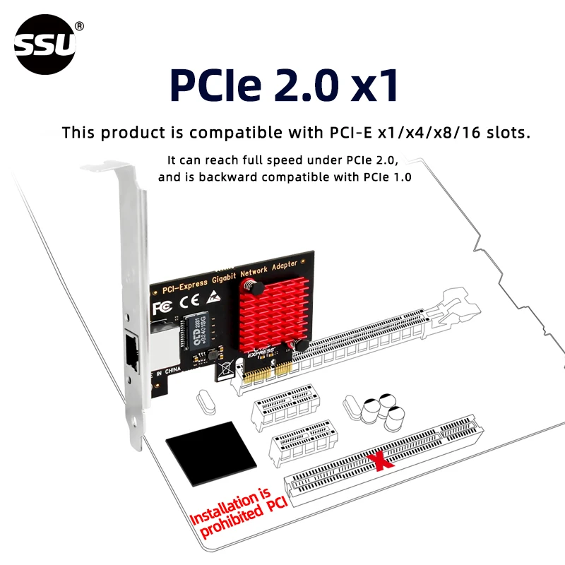 SSU 1000Mbps PCIe to RJ45 네트워크 카드 RTL8111EH 칩 기가비트 이더넷 PCI 익스프레스 컨버터 10/100/1000Mbps 1Gbps PC 어댑터