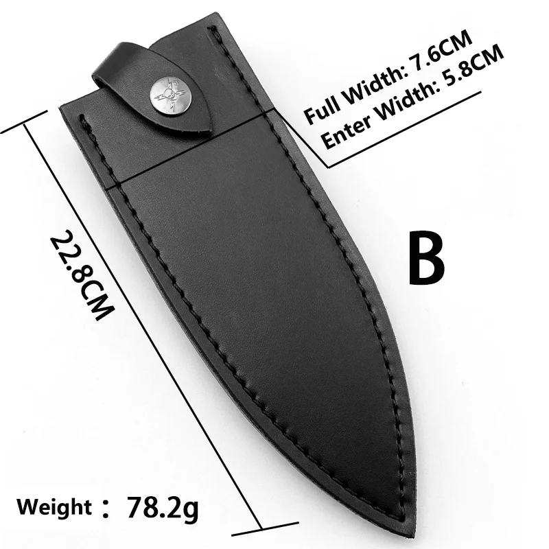 4 SIZE First Layer Leather Genuine Cowhide Chef Straight Knife Sheath Cook Knives Cover Kitchen Scabbard with Buckle Real Black