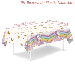 Rainbow Unicorn Birthday Party Supplies - Disposable Tableware and Decorations (Plastic Tablecloth)