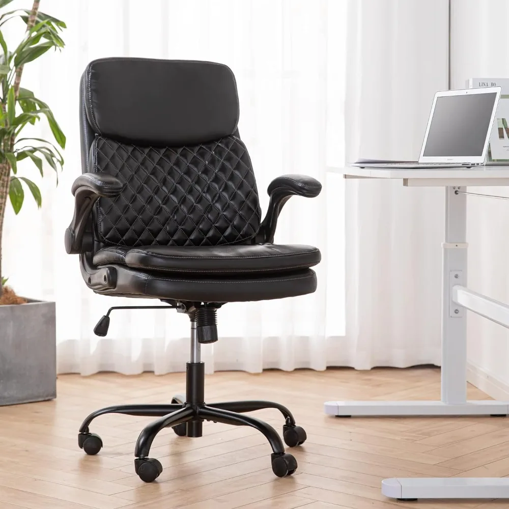 COLAMY Home Office Chair 275LBS, Ergonomic Computer Desk Chair, Executive Leather Office Chair with Padded Flip-up Arms