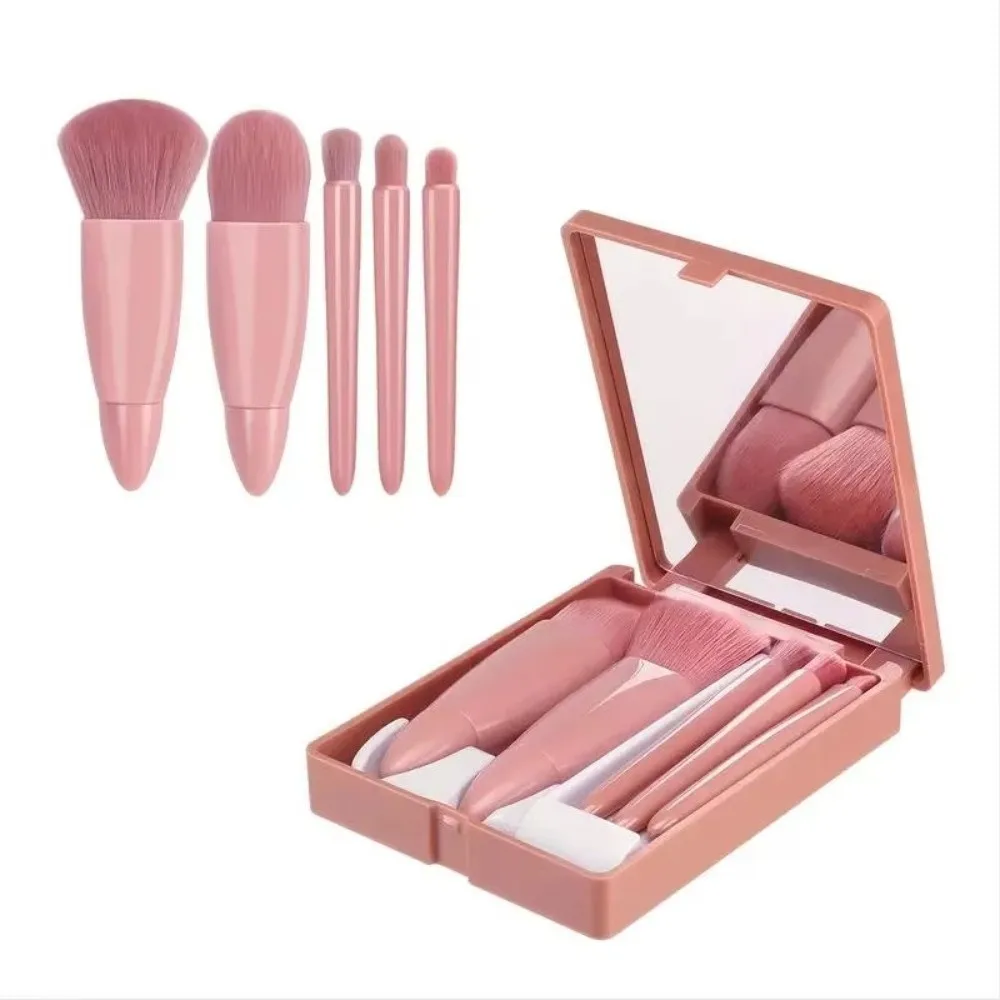 Set da 5 pezzi Set di pennelli per trucco morbido con custodia Mini pennelli per trucco portatili Strumenti di bellezza con kit di pennelli cosmetici a specchio - immagine 5