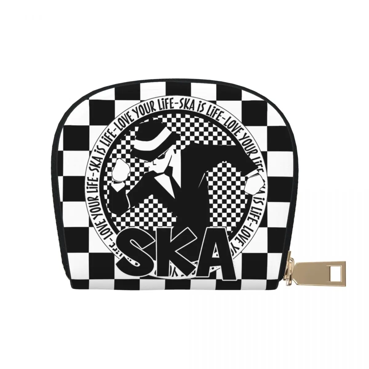 

2 Tone Ska Checkerboard Leather Card Bags Portable Trendy Two Tone Music Ska-rock Check Coin Bag Purse Card Holders