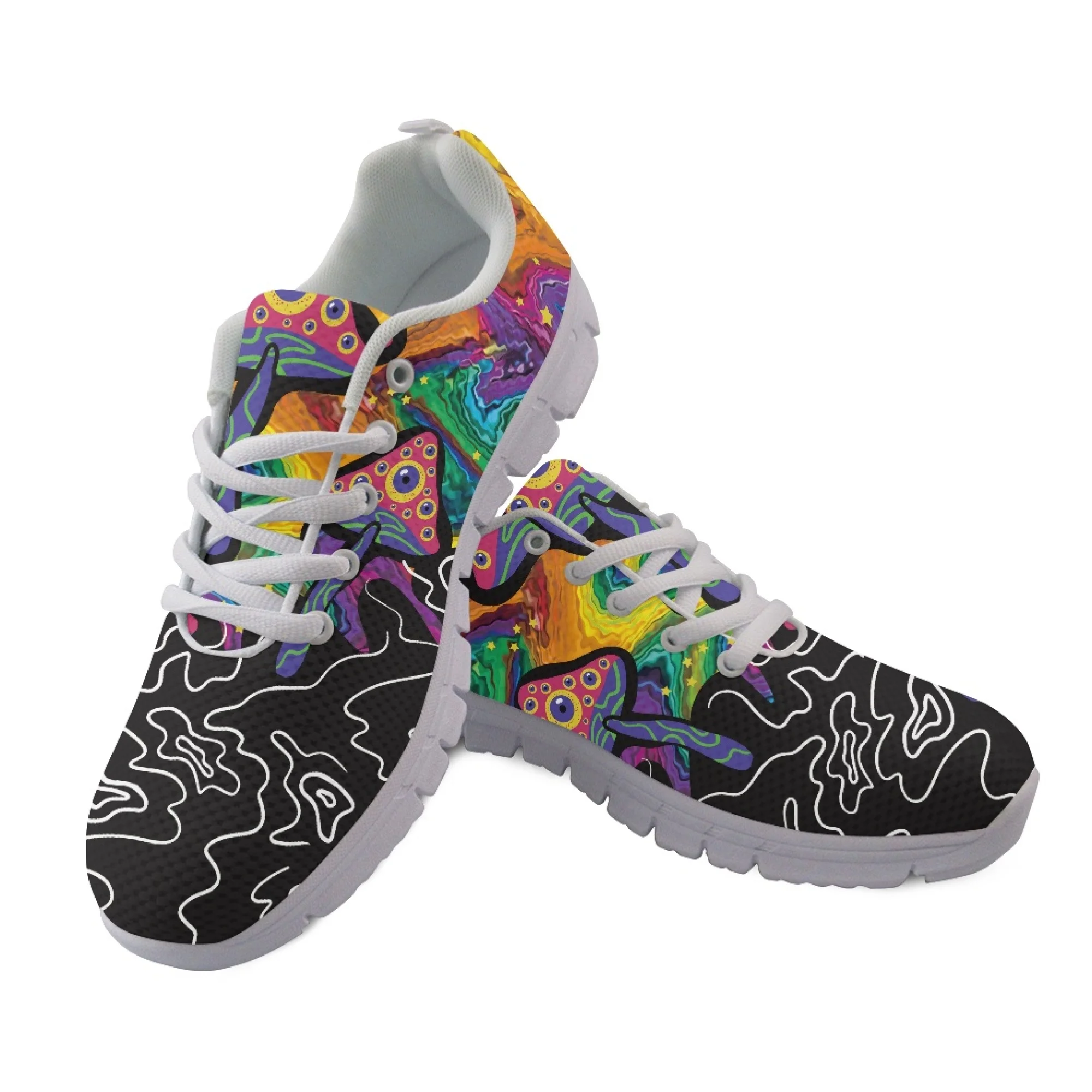 

Yikeluo Ladies Shoes Cartoon Colorful Mushroom Pattern Prints Footwear Sneakers Women Designer Luxury Breathable Flat Zapatos