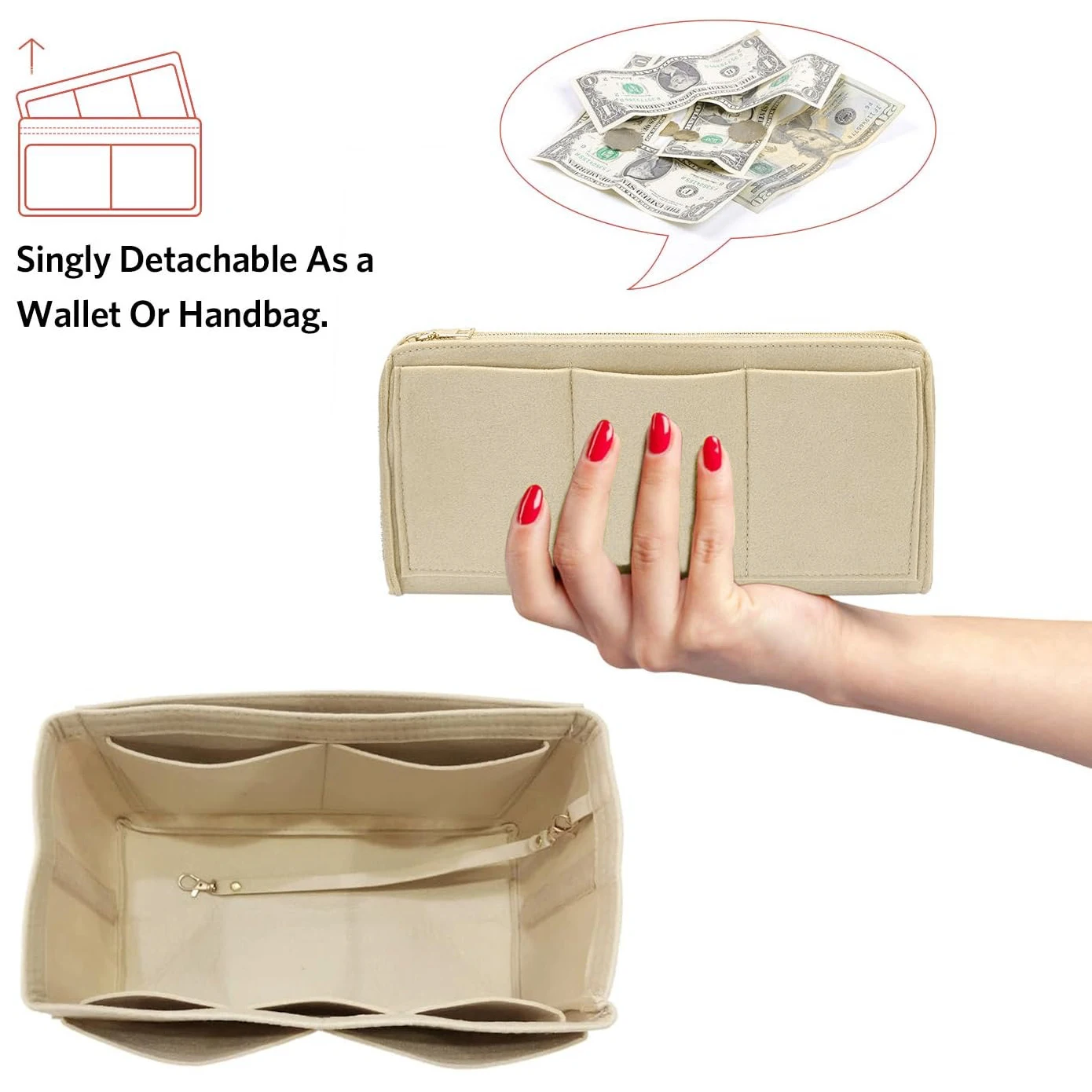 Organizer per borse in feltro di dimensioni personalizzate con tasche - Italia