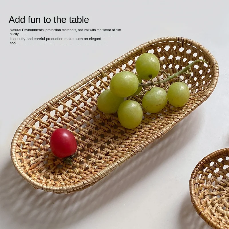 Vietnamese Hand-woven Autumn Rattan Woven Storage Towel Holder Coaster Tea Drain Photography Props  Snack Plate Fruit Plate 2