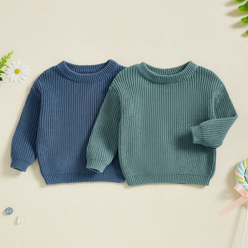 FOCUSNORM Strickpullover für Kleinkinder, Babys, Jungen, 4 Farben, einfarbig, Rundhalsausschnitt, Langarm, Pullover, lässig, Winter, Herbst, Oberbekleidung, 0–5 Jahre – Detail 5