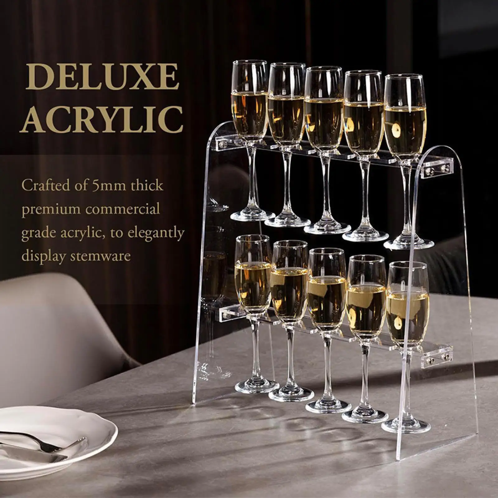 Champagne Glass Holder Double Layer Easy Installation Champagne Flute Display Stand Stemware Tower Shelf for Wedding Ornament