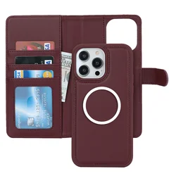 2 - in - 1 Detachable Magnetic Wallet Leather Case with Card Slot & Protective Cover for iPhone 18 Pro Max (Dark Red)