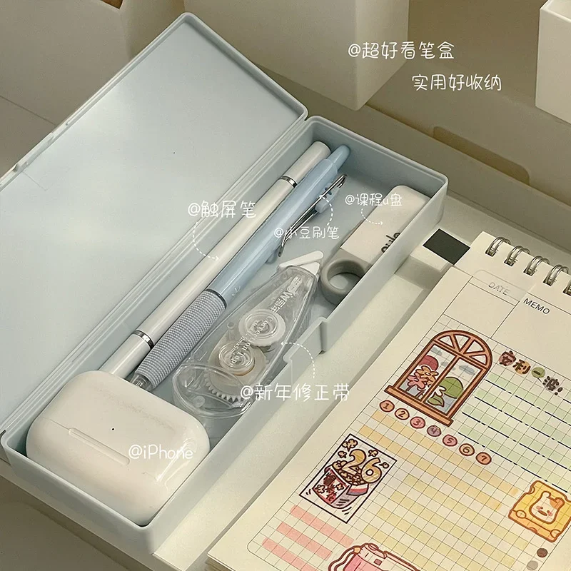 Pencil Cases Kawaii Translucent Plastic Pencil Bags Large Capacity Pen Box Stationery Holder