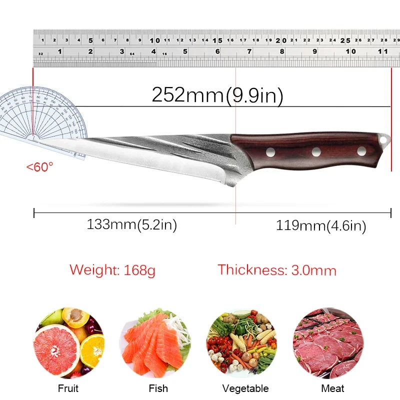 Forged Kitchen Knife Meat Cleaver High Carbon Clad Steel For Meat Fish Fruit Vegetables Professional Butcher Boning Knife With Cover