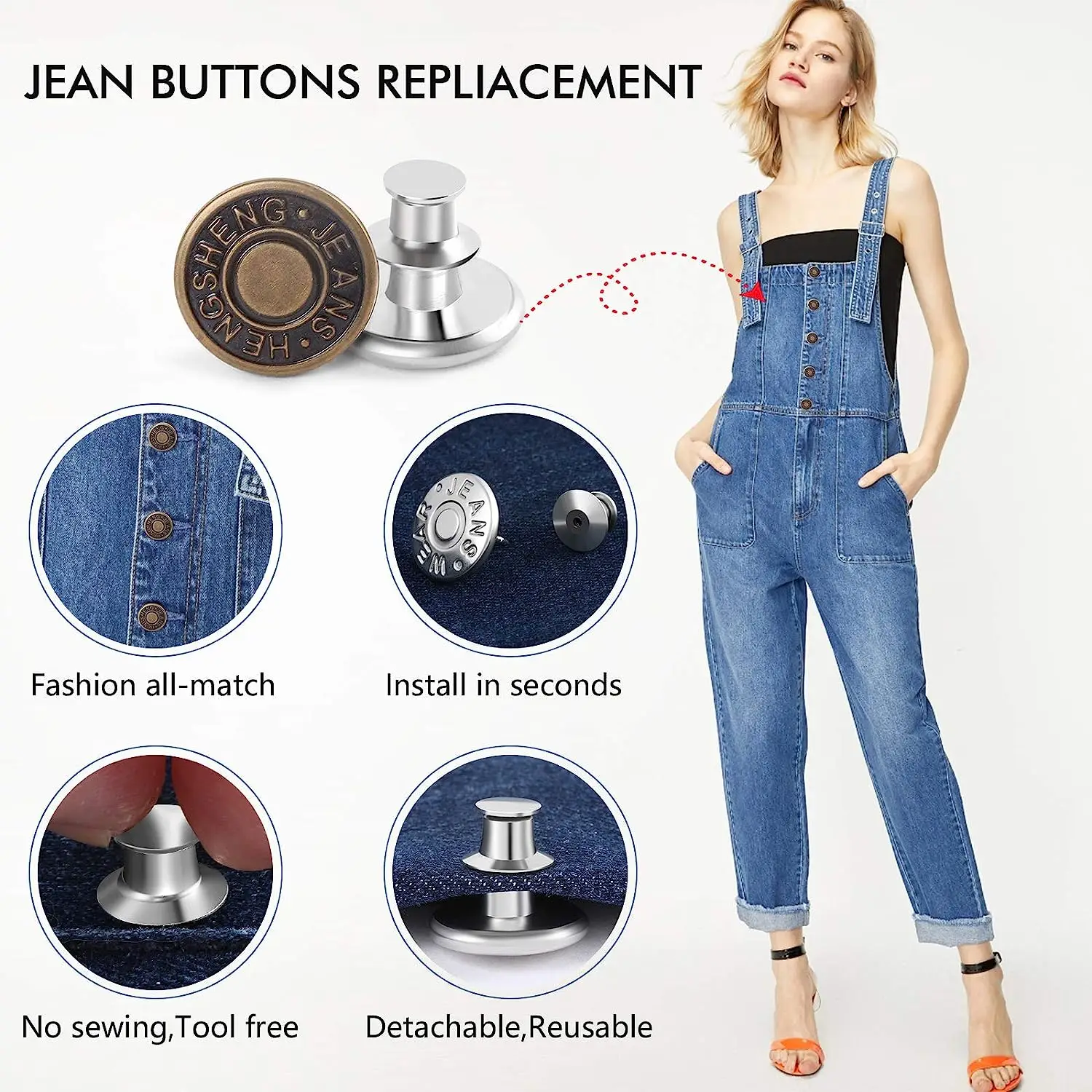 4/8Pcs Adjustable Jeans Button Pins Pant Waist Tightener No Sew Jean Button Pins for Pants Clothing Button Accessories