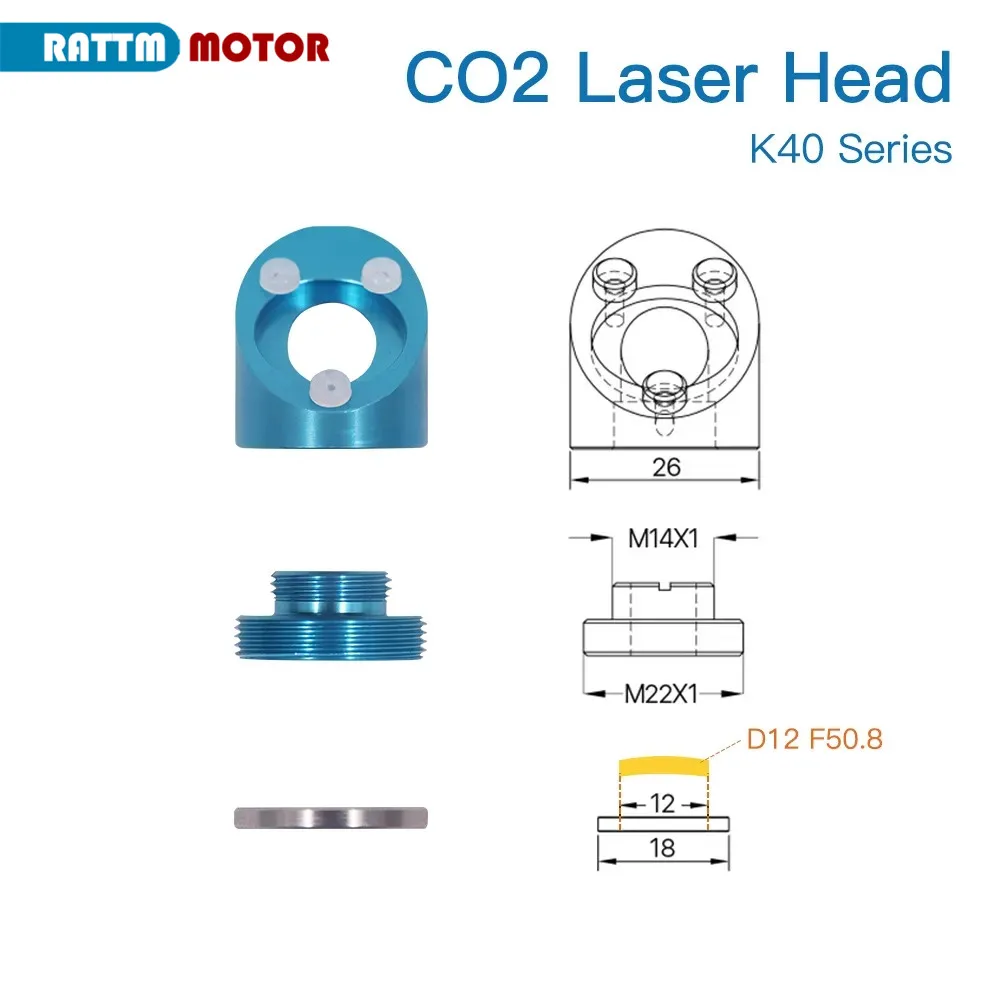 CO2 Laser Head for K40 Series Laser Engraving Cutiing Machine Lens Dia 15/18mm Focal Length 50.8mm Mirror 20mm