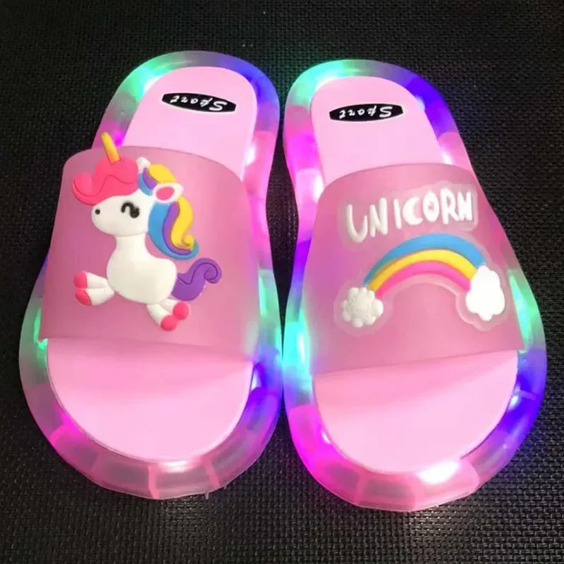 2022 Children Slippers Unicorn Cartoon Kids Summer Cute Beach Bathroom Slippers Sandal Skids Shoes for Girl Boys Light Up Shoes