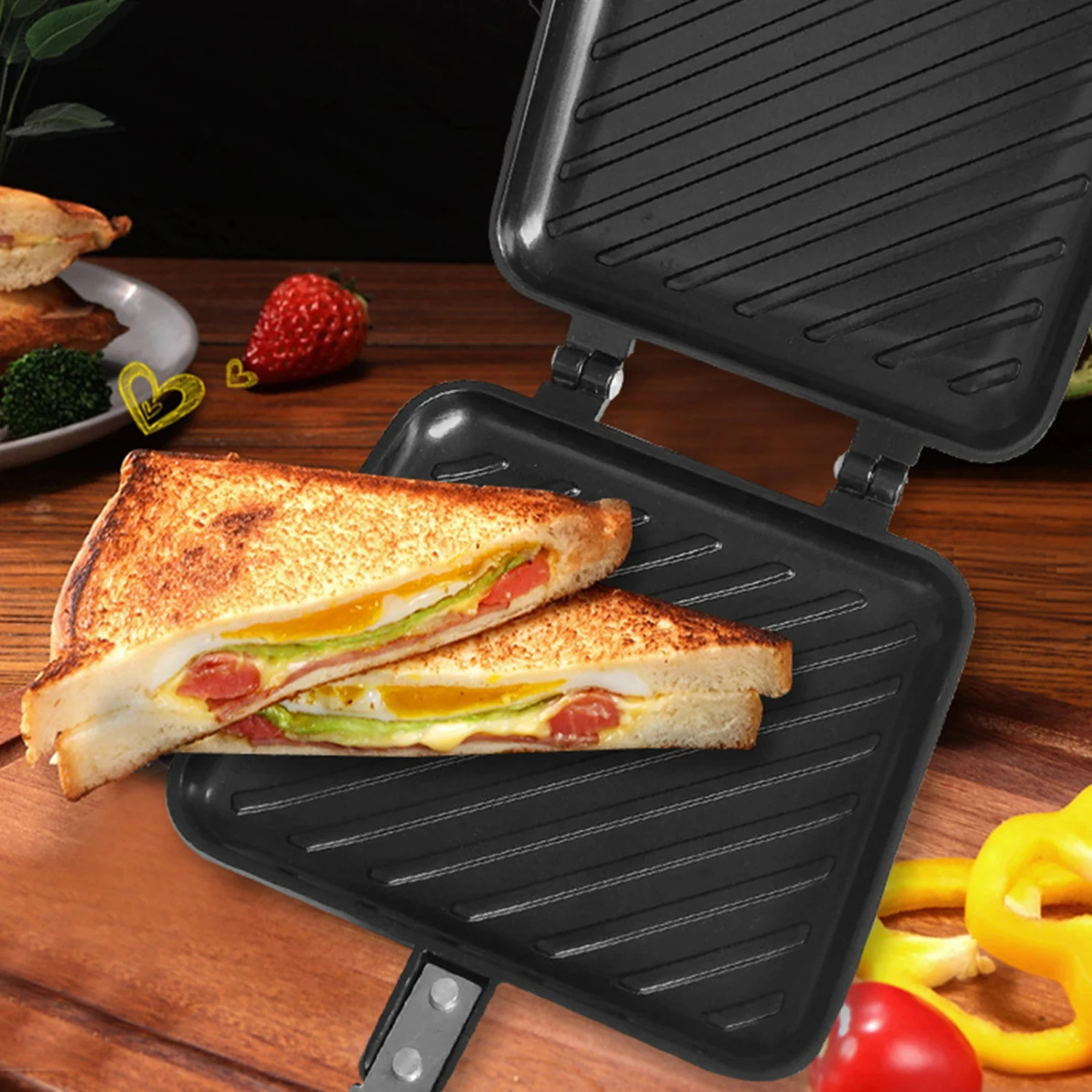 Toasted Sandwich Maker Non-stick Grilled Panini Maker With Insulated Handle Hot Sandwich Making Machine Tools