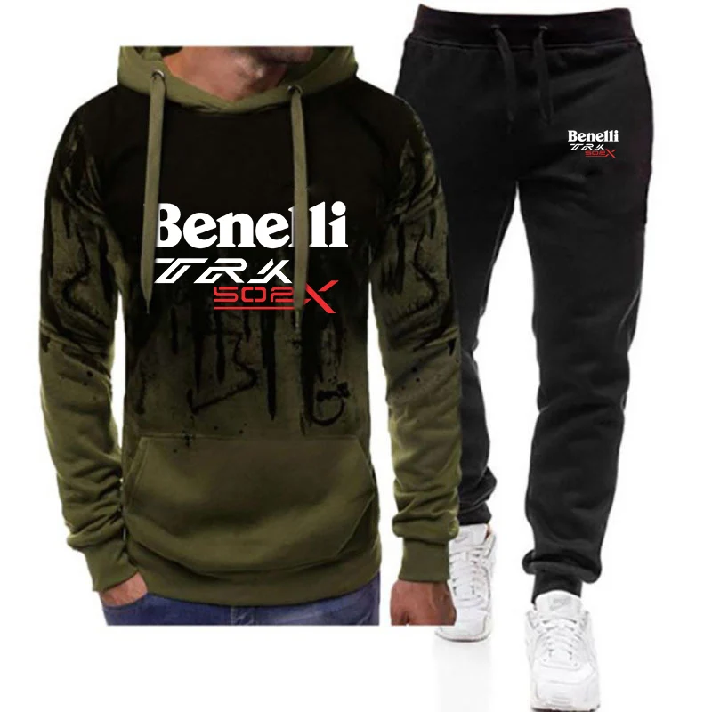 Benelli TRK 502X 2023 Men's New Spring and Autumn style Gradient Color Fashion Hooded Comfortable Trousers Sports Suit Clothe