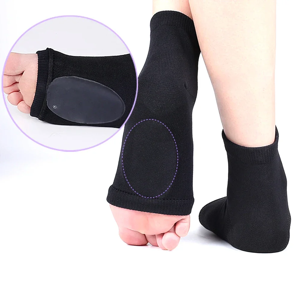 1Pair Arch Support Sleeve Cushioned Soft Elastic Gel Pad Fabric Arch Socks for Flat Foot Pain Relief Plantar Fasciitis Heel Spur