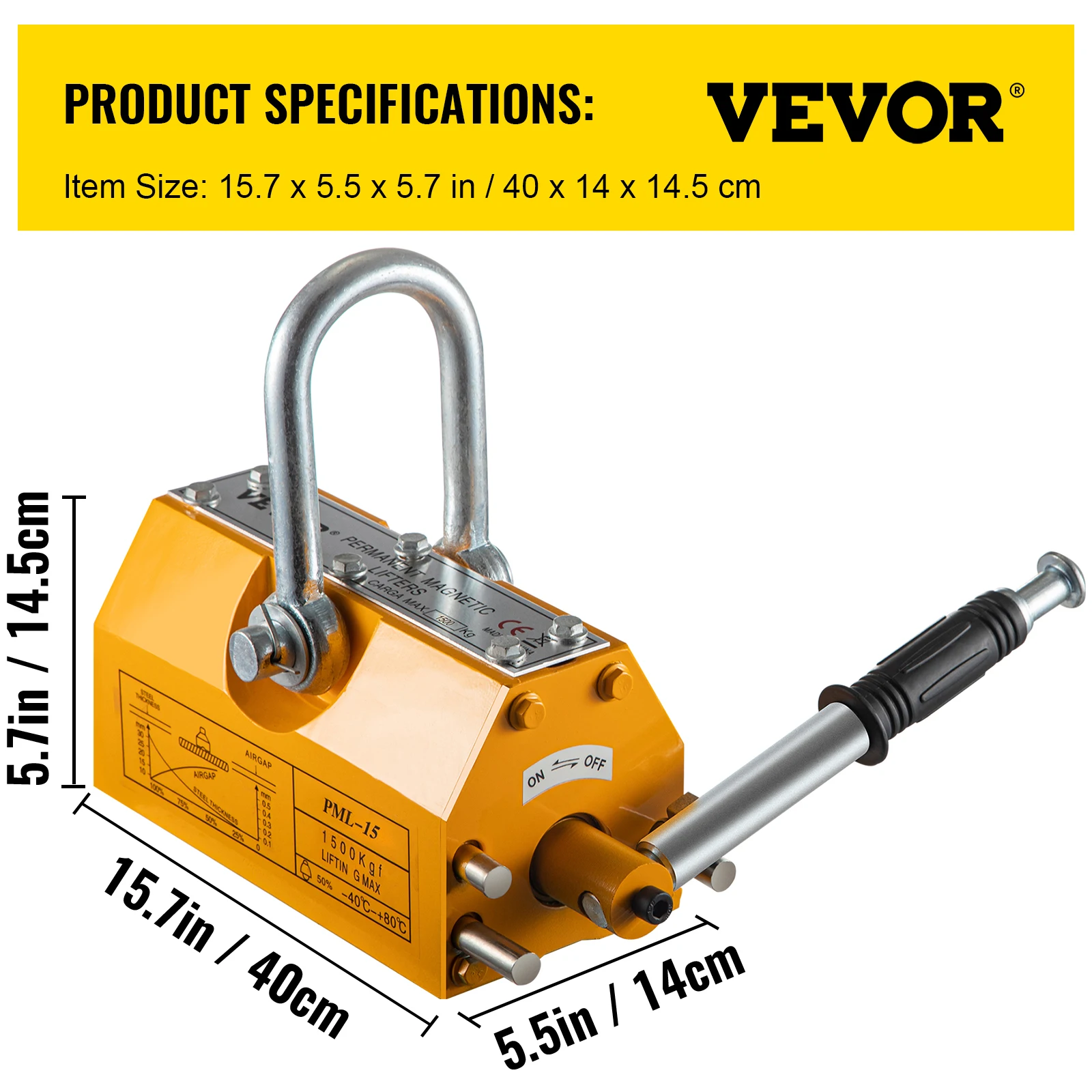 VEVOR 100Kg-2000Kg Steel Permanent Magnetic Lifter Neodymium Magnet Crane Hoist Lift Metal Suction Cup Construction Tools