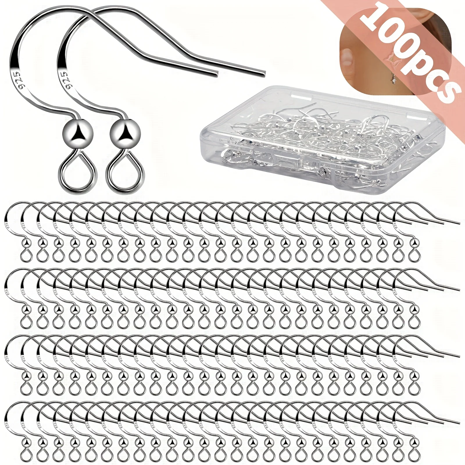 925 Sterling Silver Earring Hooks Jewelry Findings 100pcs Bulk