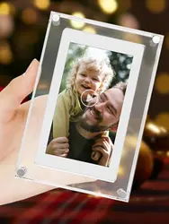 Acrylic 5-Inch Digital Photo Frame with IPS Screen and Built-In Speaker - UK Plug (WHITE)