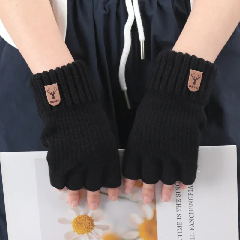 Unisex Elastic Knitted Fingerless Gloves Winter Thicken Warm Touch Screen Mittens for Men Women Warm Half Finger Work Gloves fingerless gloves half finger gloves